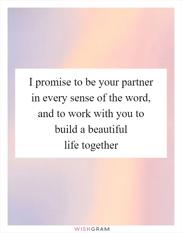 I promise to be your partner in every sense of the word, and to work with you to build a beautiful life together