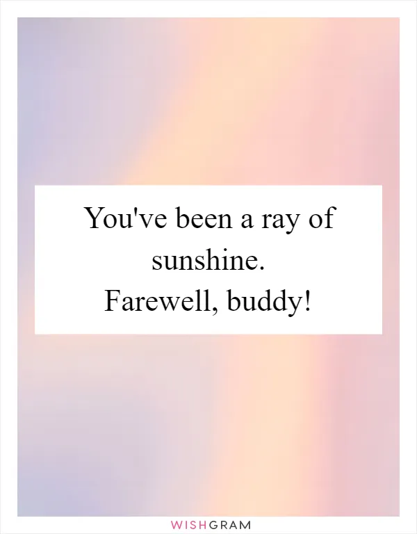 You've been a ray of sunshine. Farewell, buddy!