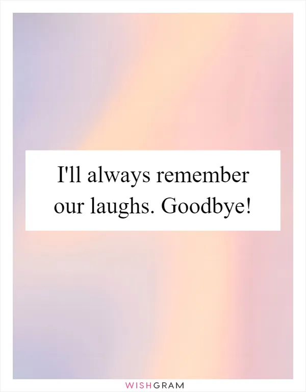 I'll always remember our laughs. Goodbye!