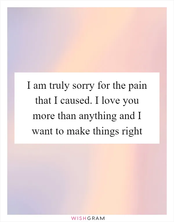 I am truly sorry for the pain that I caused. I love you more than anything and I want to make things right