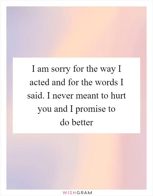 I am sorry for the way I acted and for the words I said. I never meant to hurt you and I promise to do better