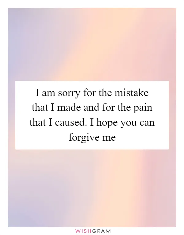 I am sorry for the mistake that I made and for the pain that I caused. I hope you can forgive me