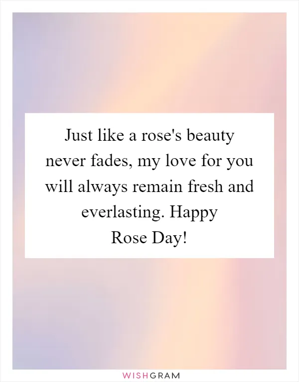 Just like a rose's beauty never fades, my love for you will always remain fresh and everlasting. Happy Rose Day!