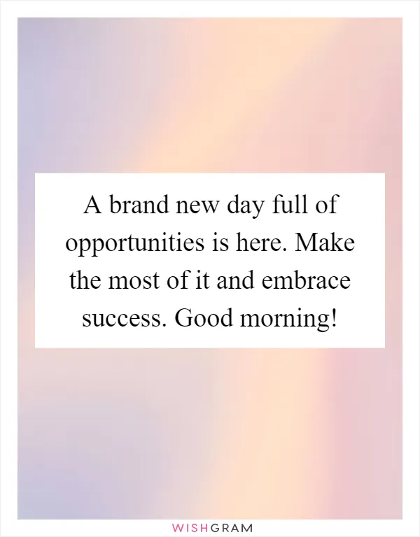 A brand new day full of opportunities is here. Make the most of it and embrace success. Good morning!