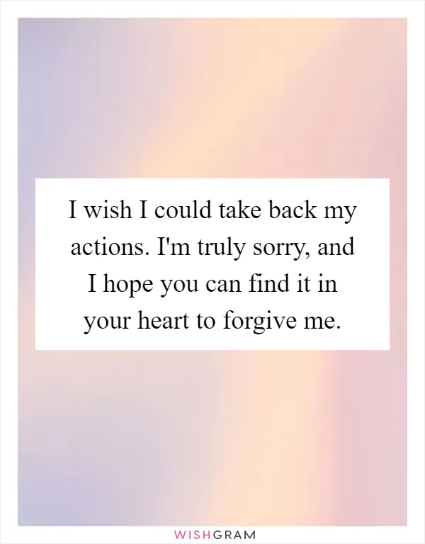 I wish I could take back my actions. I'm truly sorry, and I hope you can find it in your heart to forgive me