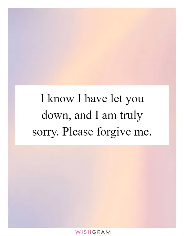 I know I have let you down, and I am truly sorry. Please forgive me