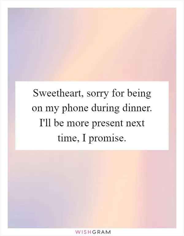 Sweetheart, sorry for being on my phone during dinner. I'll be more present next time, I promise