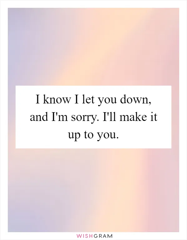 I know I let you down, and I'm sorry. I'll make it up to you