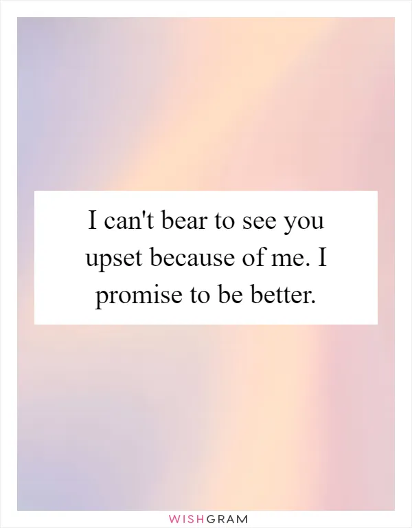 I can't bear to see you upset because of me. I promise to be better