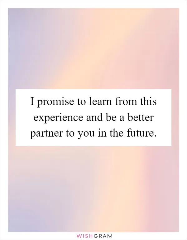 I promise to learn from this experience and be a better partner to you in the future