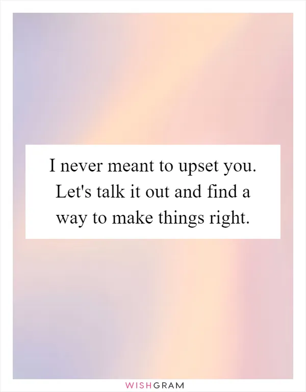 I never meant to upset you. Let's talk it out and find a way to make things right