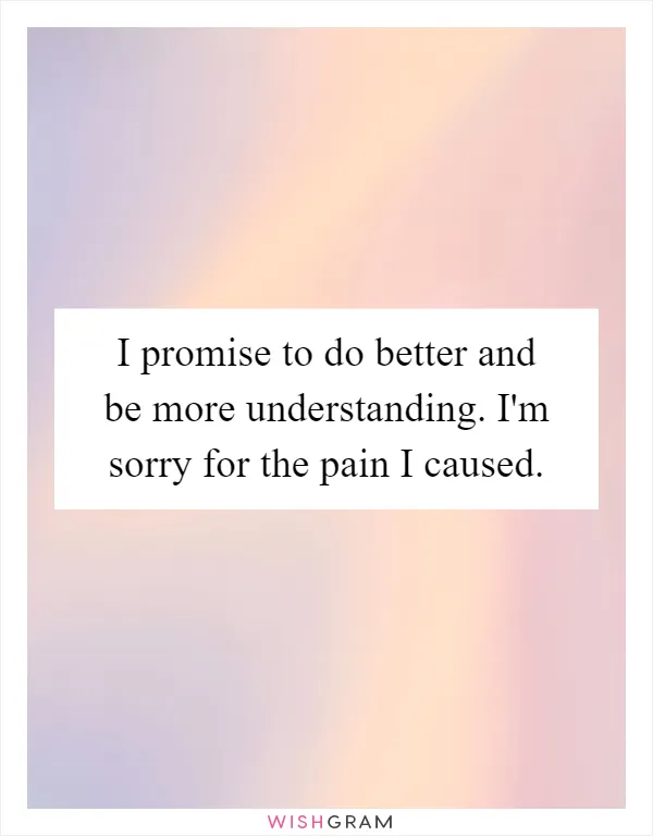 I promise to do better and be more understanding. I'm sorry for the pain I caused