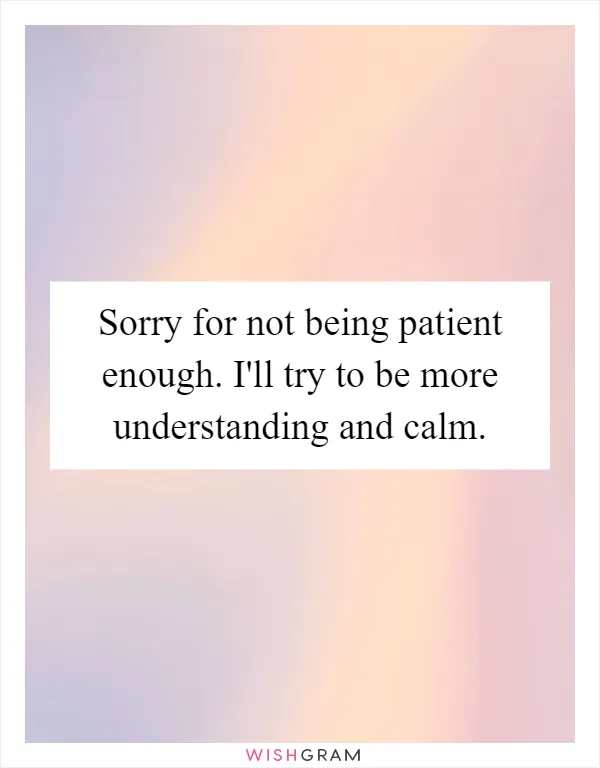 Sorry for not being patient enough. I'll try to be more understanding and calm