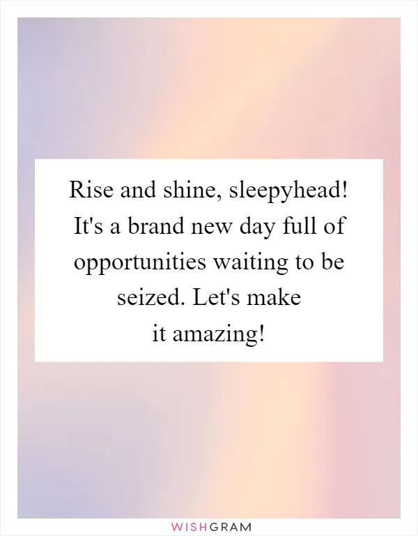 Rise and shine, sleepyhead! It's a brand new day full of opportunities waiting to be seized. Let's make it amazing!