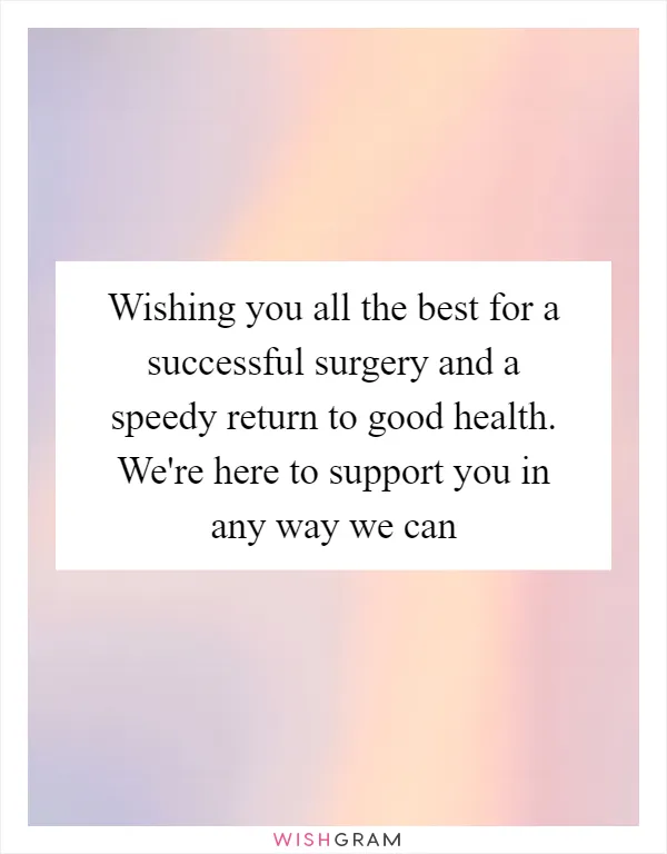 Wishing you all the best for a successful surgery and a speedy return to good health. We're here to support you in any way we can