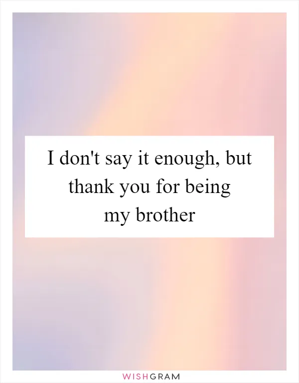 I don't say it enough, but thank you for being my brother