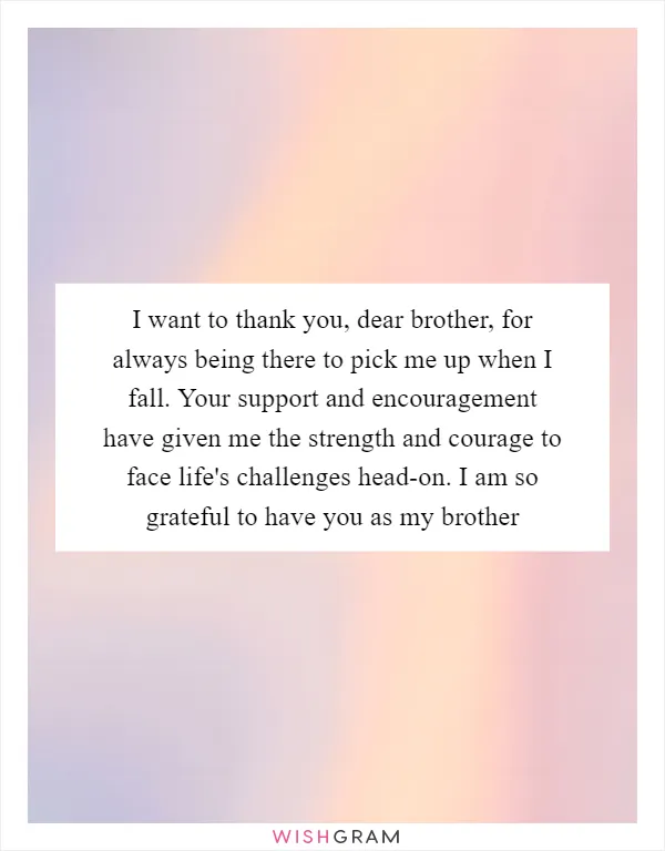 I want to thank you, dear brother, for always being there to pick me up when I fall. Your support and encouragement have given me the strength and courage to face life's challenges head-on. I am so grateful to have you as my brother