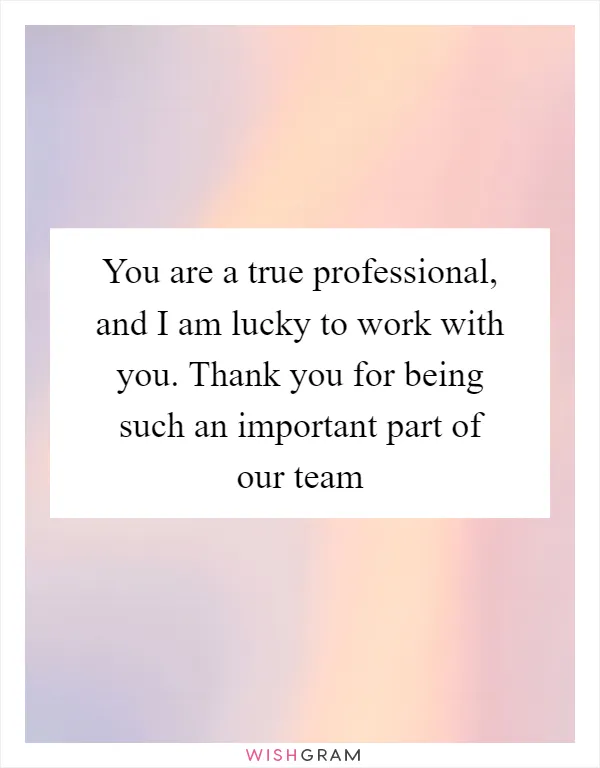 You are a true professional, and I am lucky to work with you. Thank you for being such an important part of our team