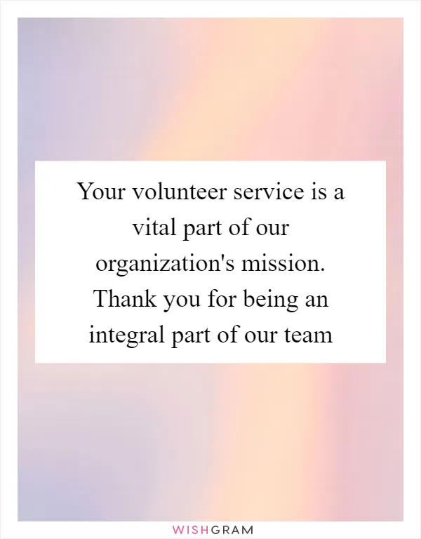 Your volunteer service is a vital part of our organization's mission. Thank you for being an integral part of our team