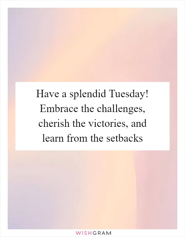 Have a splendid Tuesday! Embrace the challenges, cherish the victories, and learn from the setbacks