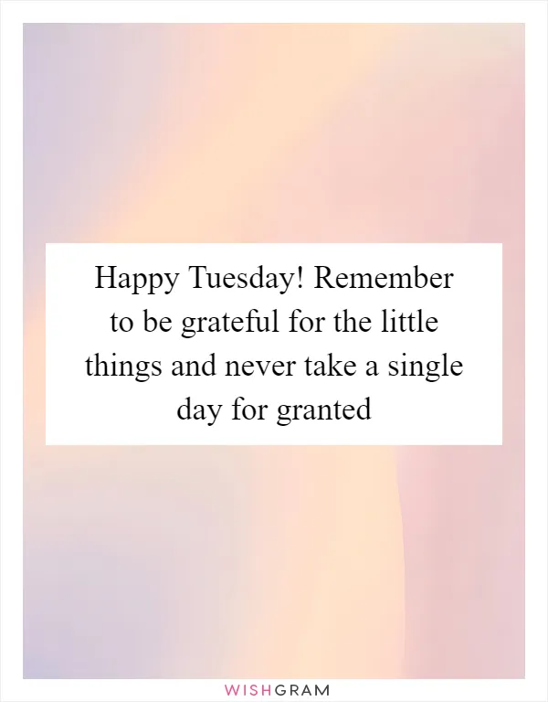 Happy Tuesday! Remember to be grateful for the little things and never take a single day for granted