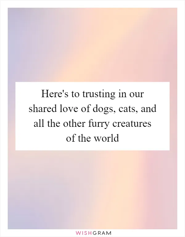 Here's to trusting in our shared love of dogs, cats, and all the other furry creatures of the world