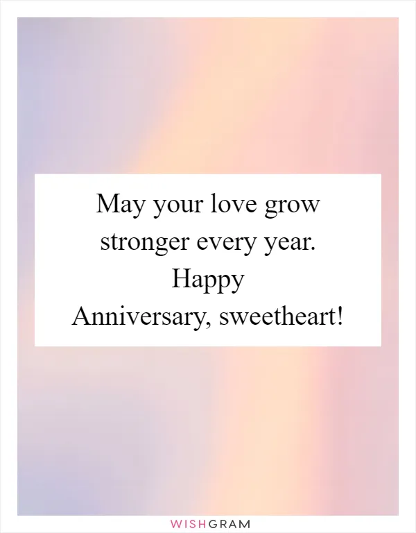 May your love grow stronger every year. Happy Anniversary, sweetheart!