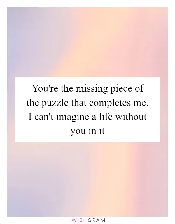 You're the missing piece of the puzzle that completes me. I can't imagine a life without you in it
