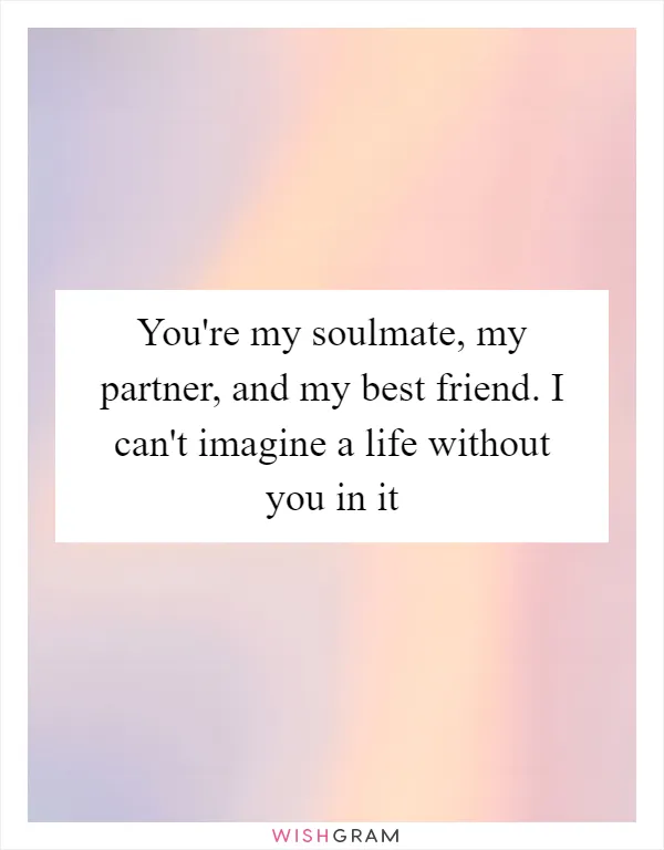 You're my soulmate, my partner, and my best friend. I can't imagine a life without you in it