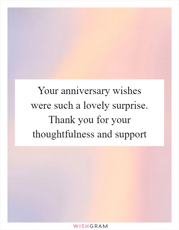 Your anniversary wishes were such a lovely surprise. Thank you for your thoughtfulness and support