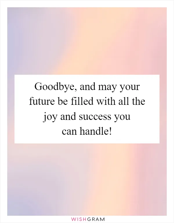 Goodbye, and may your future be filled with all the joy and success you can handle!