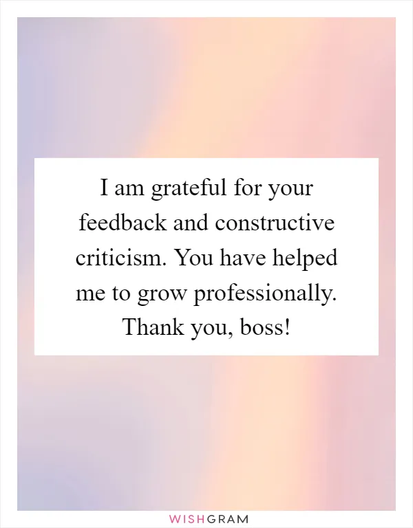 I am grateful for your feedback and constructive criticism. You have helped me to grow professionally. Thank you, boss!