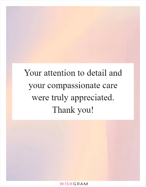 Your attention to detail and your compassionate care were truly appreciated. Thank you!