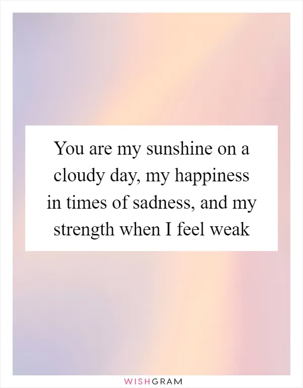 You are my sunshine on a cloudy day, my happiness in times of sadness, and my strength when I feel weak