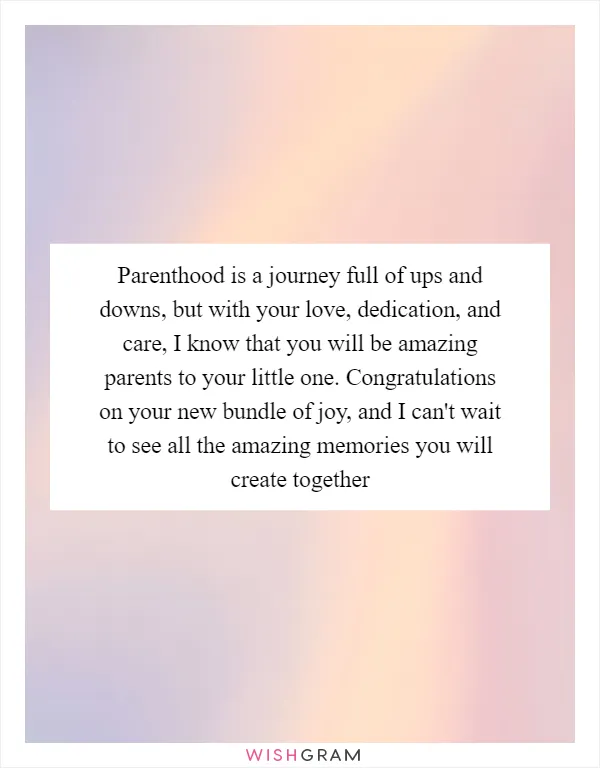 Parenthood is a journey full of ups and downs, but with your love, dedication, and care, I know that you will be amazing parents to your little one. Congratulations on your new bundle of joy, and I can't wait to see all the amazing memories you will create together