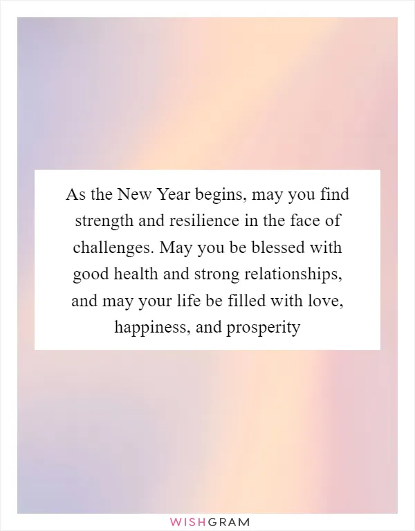 As the New Year begins, may you find strength and resilience in the face of challenges. May you be blessed with good health and strong relationships, and may your life be filled with love, happiness, and prosperity