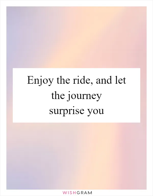 Enjoy the ride, and let the journey surprise you