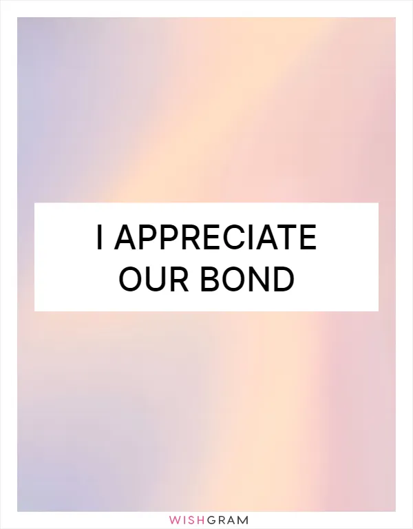 I appreciate our bond