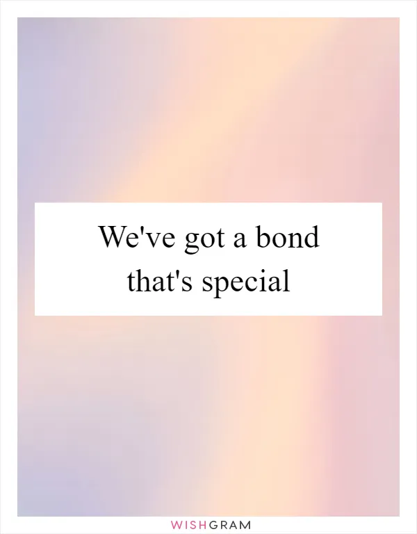 We've got a bond that's special