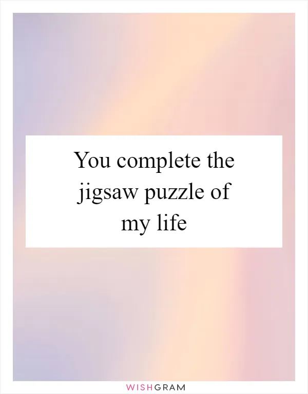 You complete the jigsaw puzzle of my life