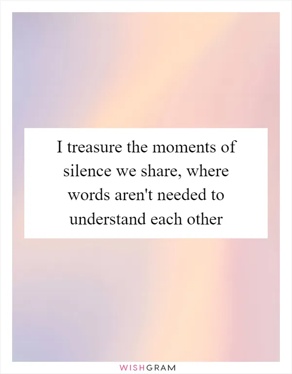 I treasure the moments of silence we share, where words aren't needed to understand each other