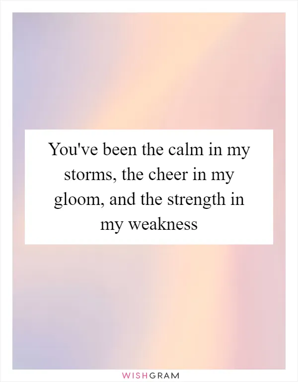 You've been the calm in my storms, the cheer in my gloom, and the strength in my weakness