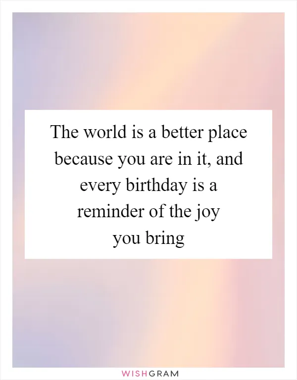 The world is a better place because you are in it, and every birthday is a reminder of the joy you bring