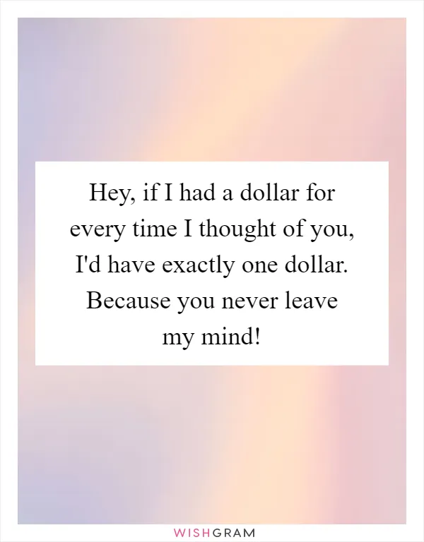 Hey, if I had a dollar for every time I thought of you, I'd have exactly one dollar. Because you never leave my mind!