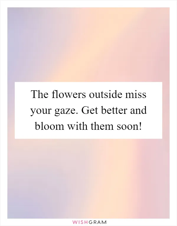 The flowers outside miss your gaze. Get better and bloom with them soon!