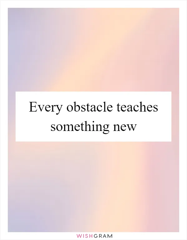 Every obstacle teaches something new