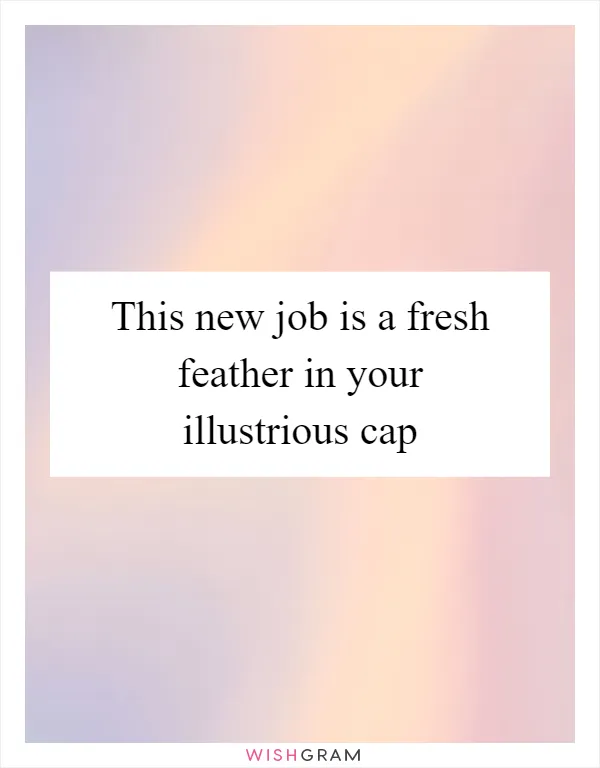 This new job is a fresh feather in your illustrious cap