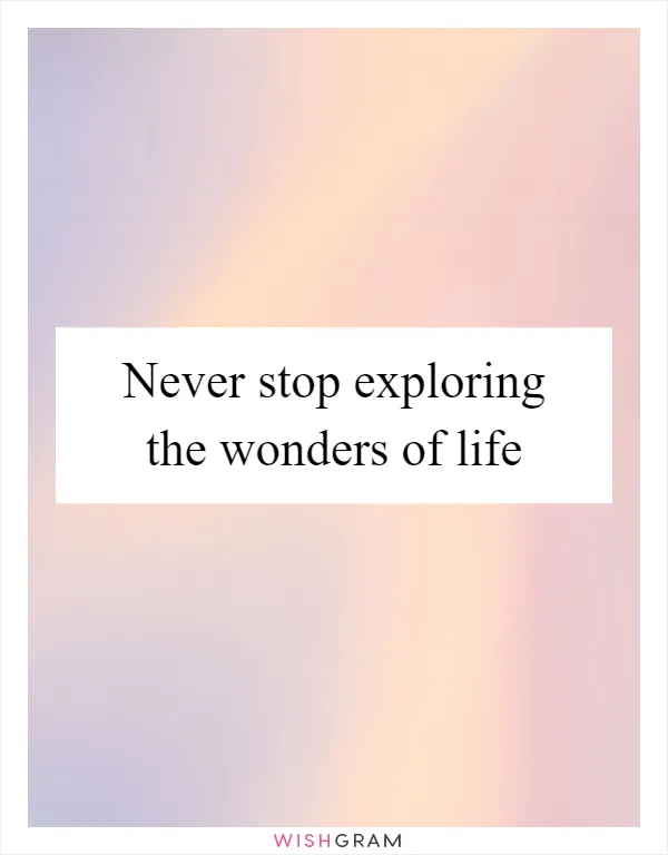 Never stop exploring the wonders of life