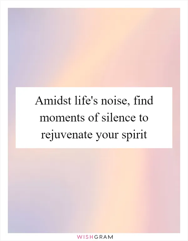 Amidst life's noise, find moments of silence to rejuvenate your spirit