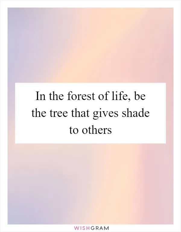 In the forest of life, be the tree that gives shade to others